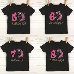 Unicorn Birthday Kids T-Shirts Cotton Short Sleeve Wild Tees Girls Party T Shirt Unicorn Theme Clothes Kids Gifts Fashion Tops