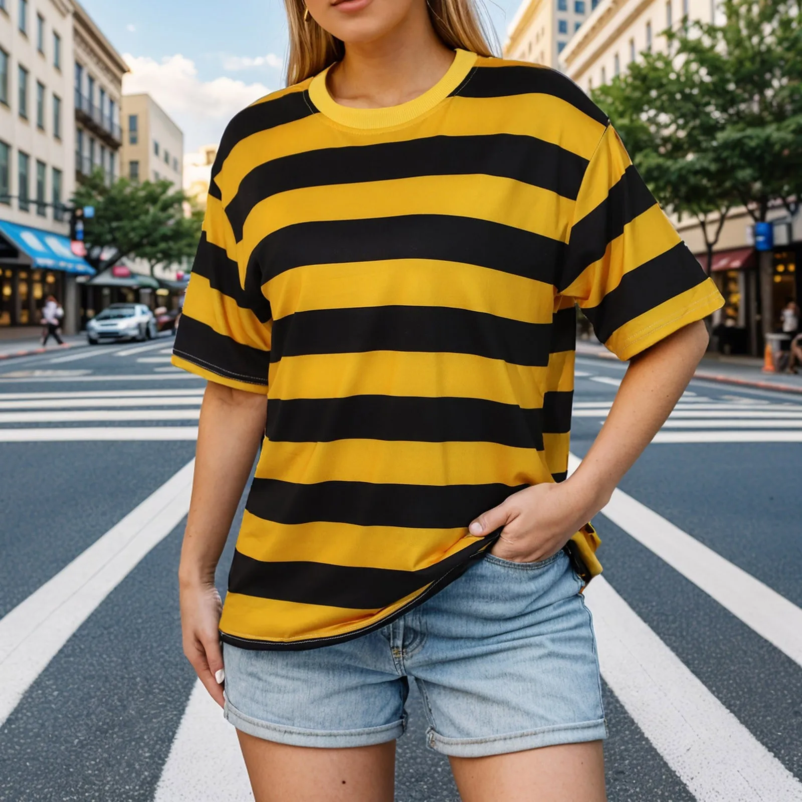 Black And Yellow Striped T Shirt Women Short Sleeved Korean Style Loose Tops Tshirt Spring And Autumn Harajuku Female Tees Top