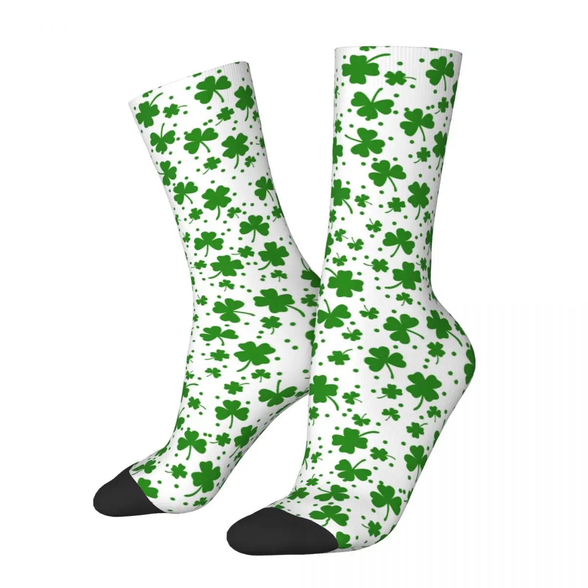 Fashion Lucky Green Clover Shamrock Basketball Socks Irish St Patrick's Day Polyester Crew Socks for Unisex Breathable