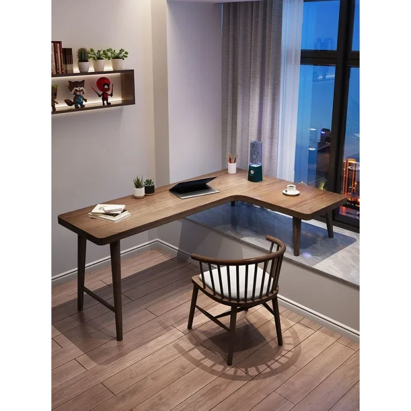 Strictly selected, solid wood bay window table corner desk corner L-shaped long and short legs computer table high and low feet