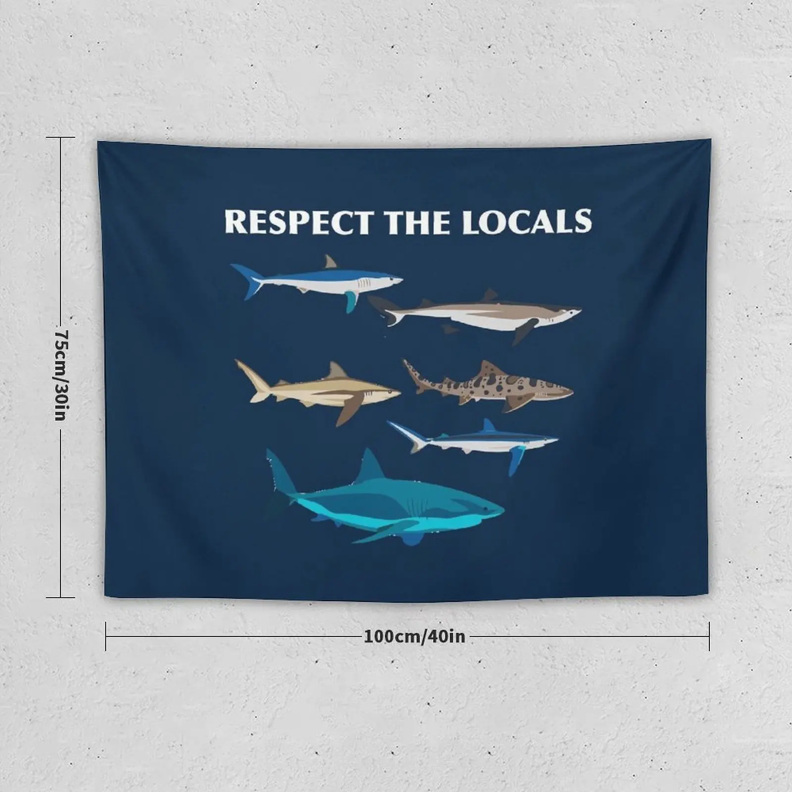 Respect The Locals Swimming Sharks Family Shark Bite Shark Art Print Gift Tapestry Room Decorations Wall Coverings Tapestry