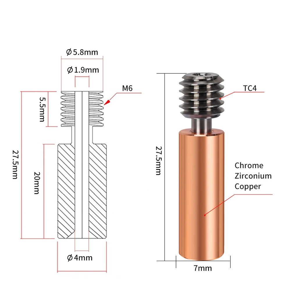 1Pc CR10 Heated Block Aluminum Brass Plated Copper Extruder Hotend Bi-Metal Heatbreak Throat for Ender 3 3D Printer Parts