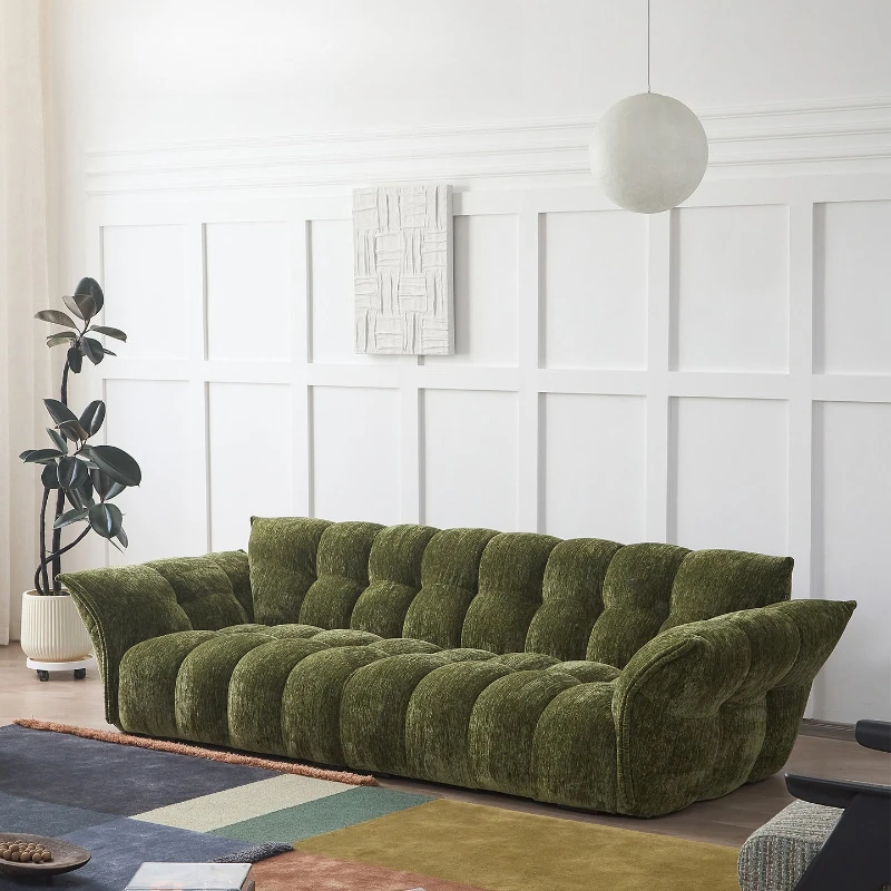 Sofa French medieval retro cream wind petals living room straight row four people fabric