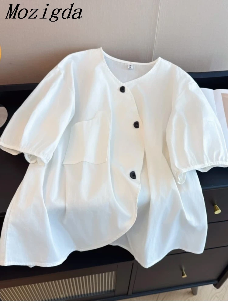 

Summer Lantern Sleeve New Solid Round Neck Blouse Shirt Women Loose Fit With Ladies Shirts Tops Design