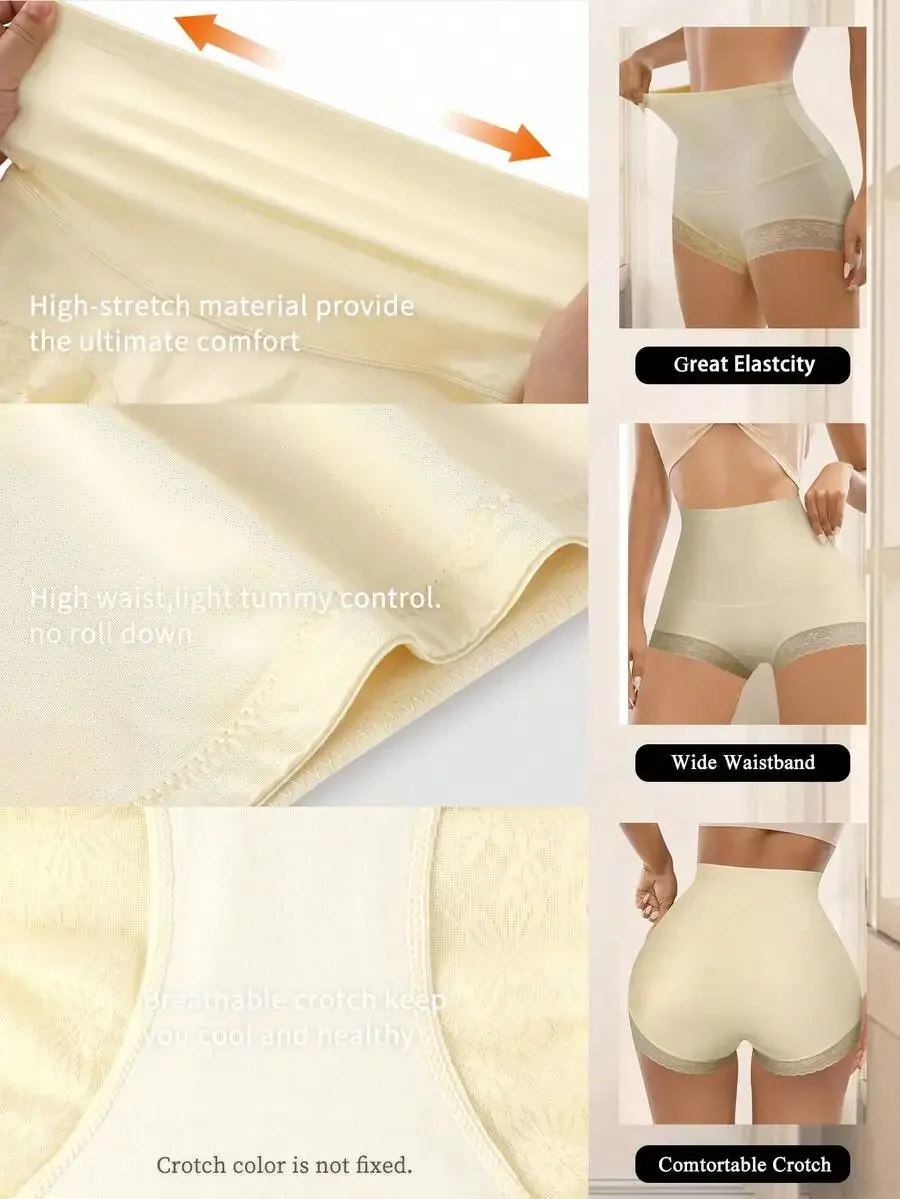 

6 Pack High Waist Shaping Panties With Lace Trim Breathable Comfortable Womens Briefs