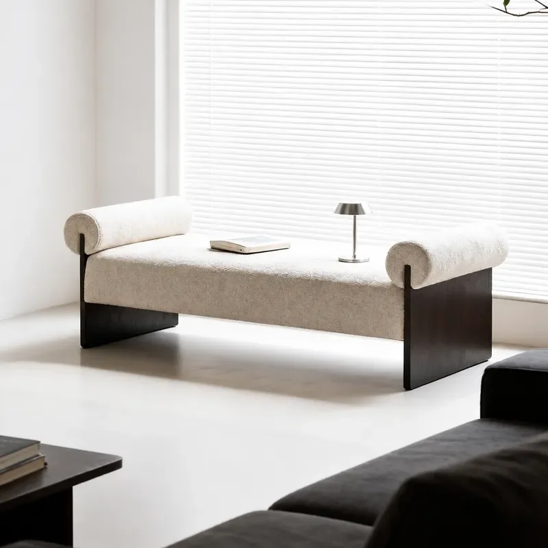 Light Luxury Armrest Bench Solid Wood Tripod Fabric Bedside Stool Living Room Shoe Changing Stool Bedroom Cloakroom Bench
