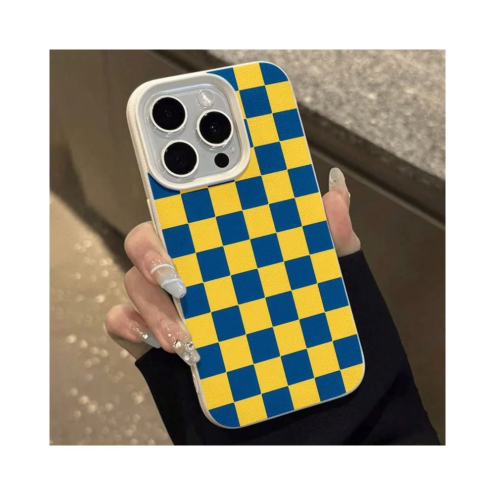 

Checkered Blue And Yellow Pattern Phone Case Compatible With 17 16 Pro Max 15 Pro Max 13 And 12 Made Of TPU Material Providing S