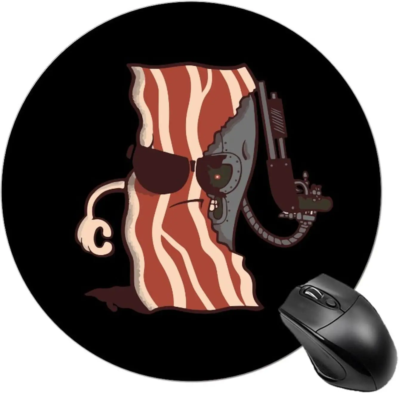 Cool Bacon Robot GunFunny Round Mousepad with Design Small Non-Slip Rubber Gaming Mouse Pad Office Dorm Computer 7.9 x 7.9 Inch