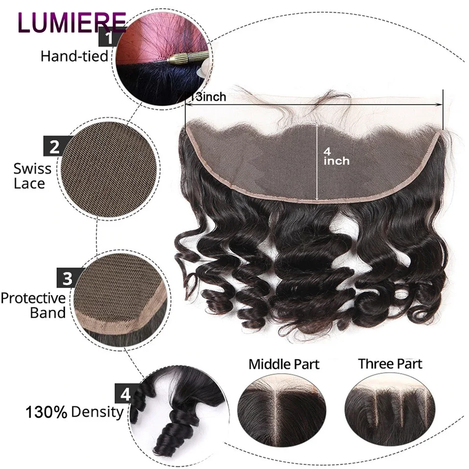 18A Loose Deep Wave Human Hair 3/4 Bundle with HD Transparent Lace Frontal Closure And Bundle 100% Virgin Hair Weave Extension