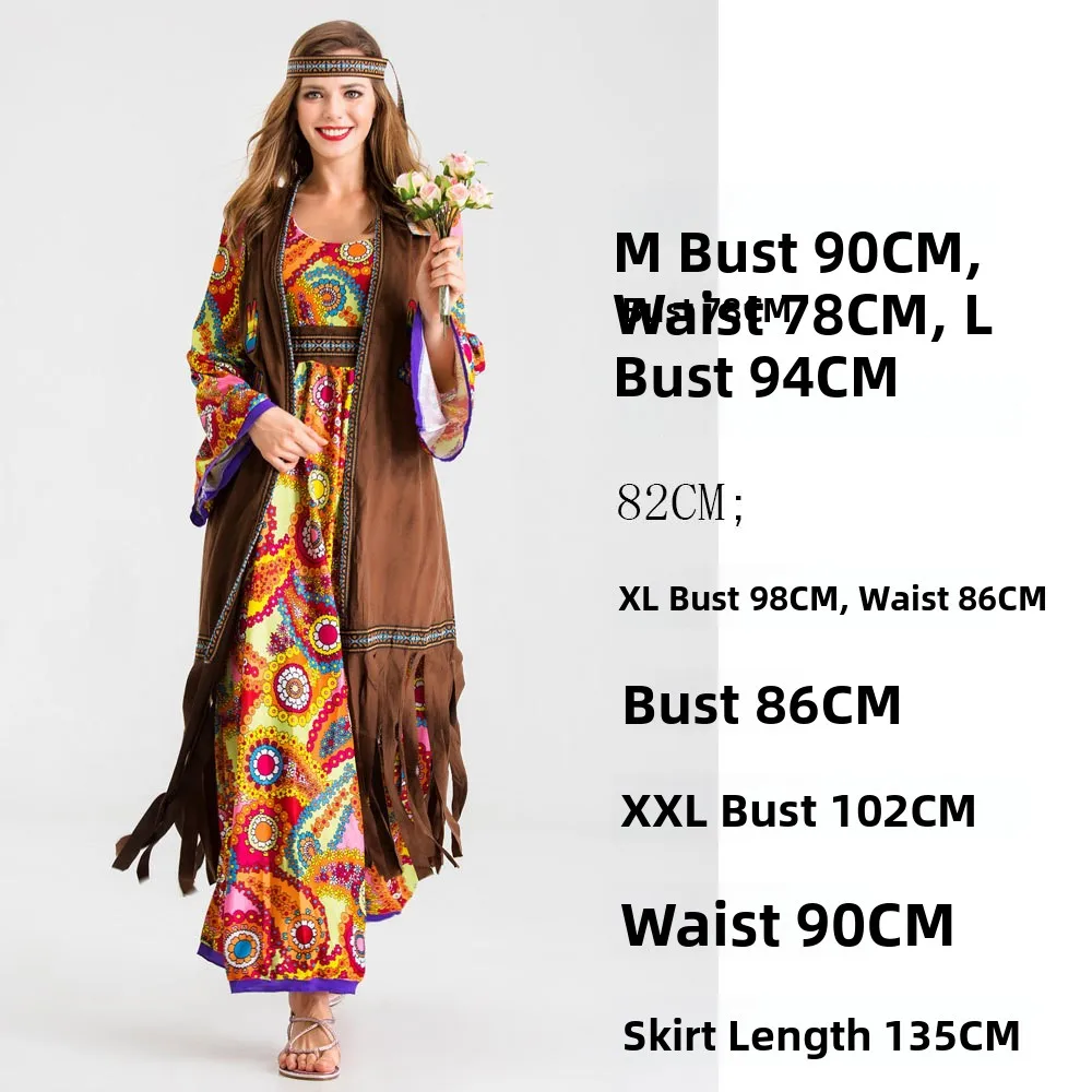 Costume d'halloween rétro Disco Hippie, vêtements de spectacle de Cosplay, Costume de scène ethnique pour femmes, saison de printemps, fabriqué en chine, nouvelle collection 2025