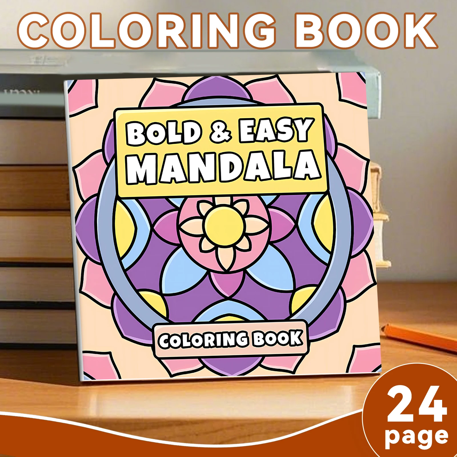 BOLD & EASY MANDALA Art Coloring Book Adults 24 Page Gift For Birthday Party Relieve Stress Kill Time Graffiti Painting Drawing