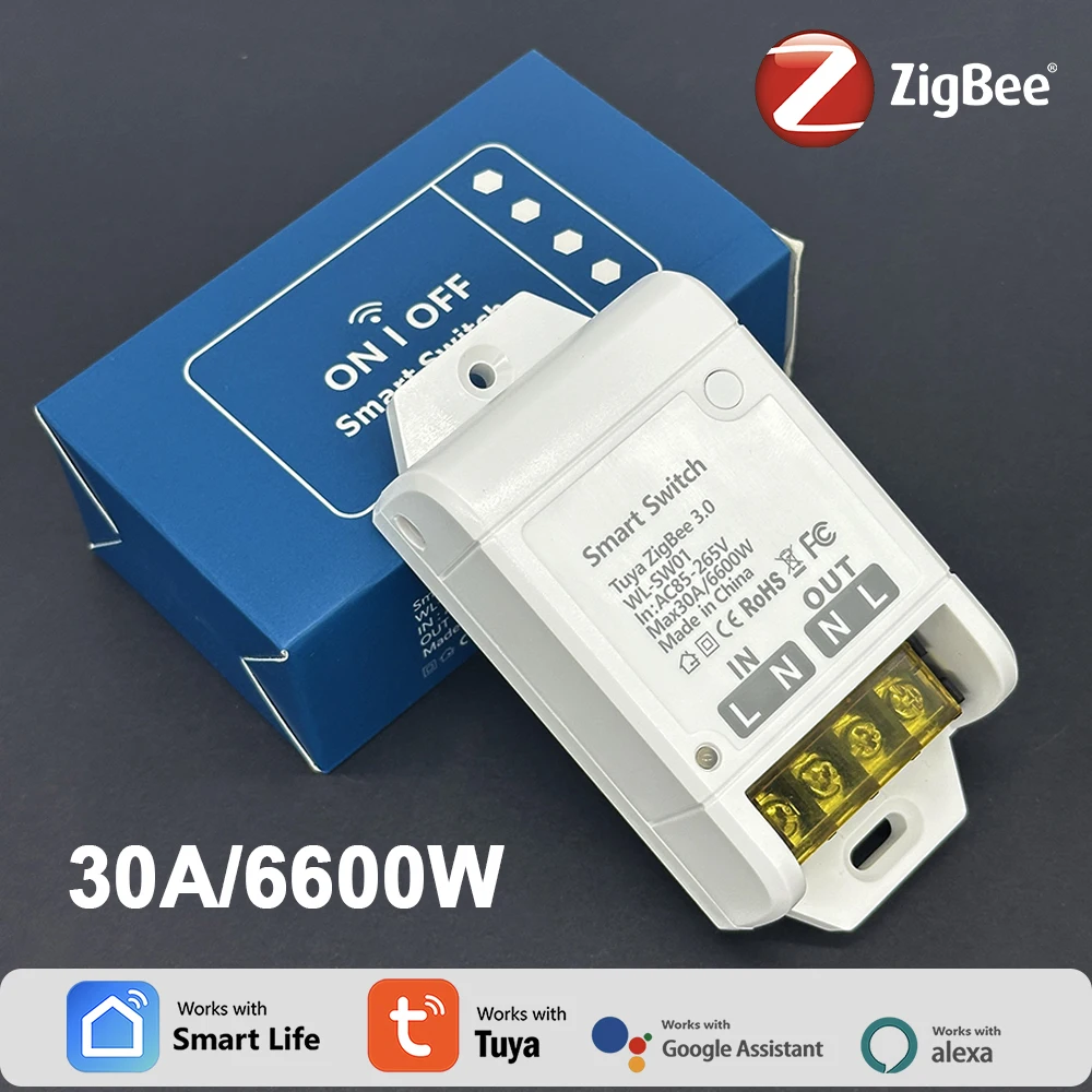 

6600 Вт ZIGBEE Smart Switch Relay AC 85-265 В 30A 20A Автоматический выключатель Tuya Smartlife APP Таймер Модуль домашней автоматизации Alexa ...