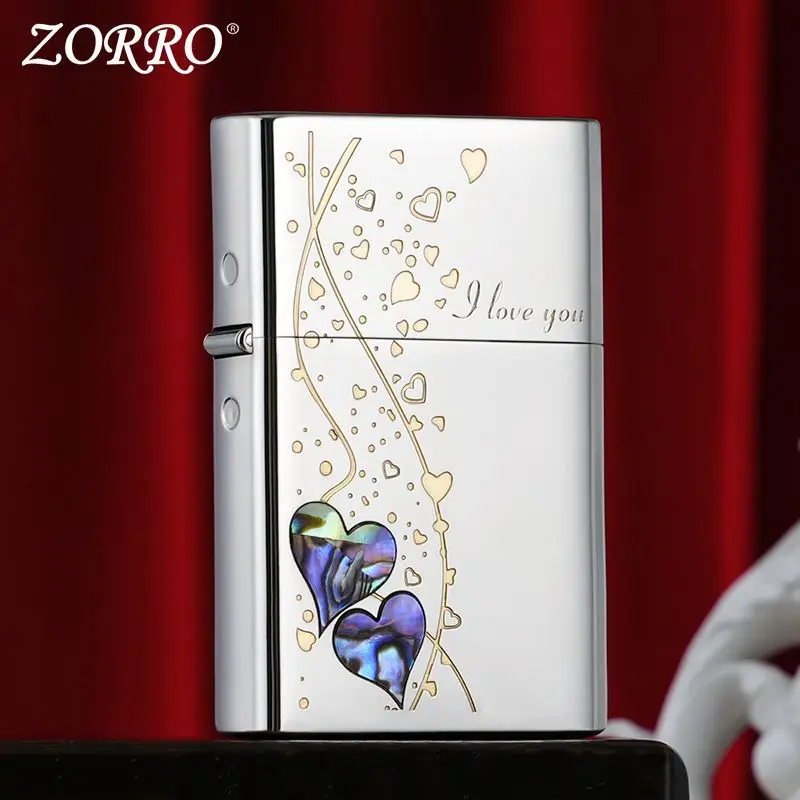 ZORRO Windproof Kerosine Lighter, Colorful Shell Heart Vine Carved Chrome Lighter, Refillable Lighter, Men's Premium Brand Gift