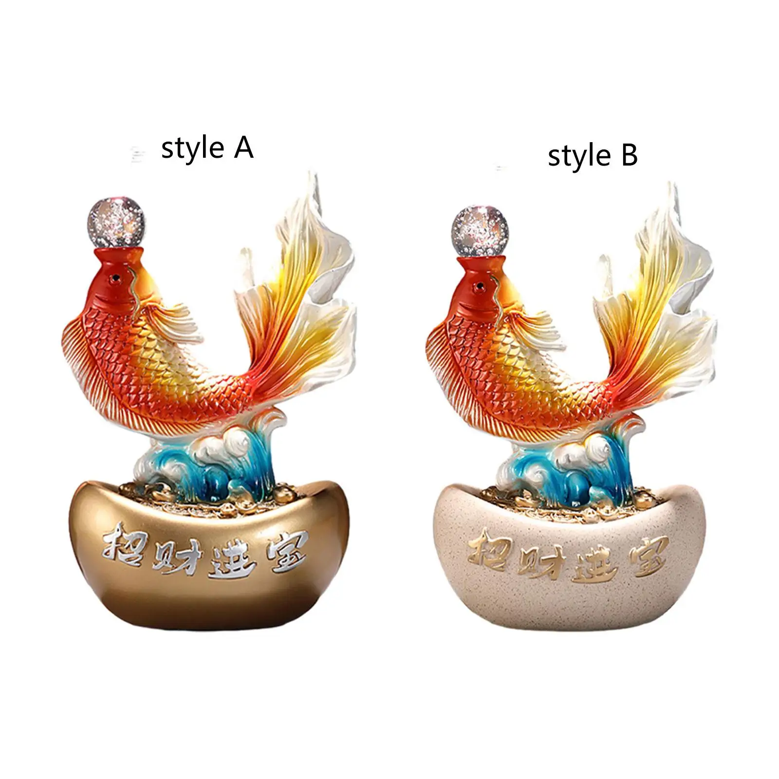 

Resin Chinese Feng Shui Fish Statue 18x12.5x29cm Sculpture Tabletop Decoration for Home Accent Piece Lightweight Multifunctional