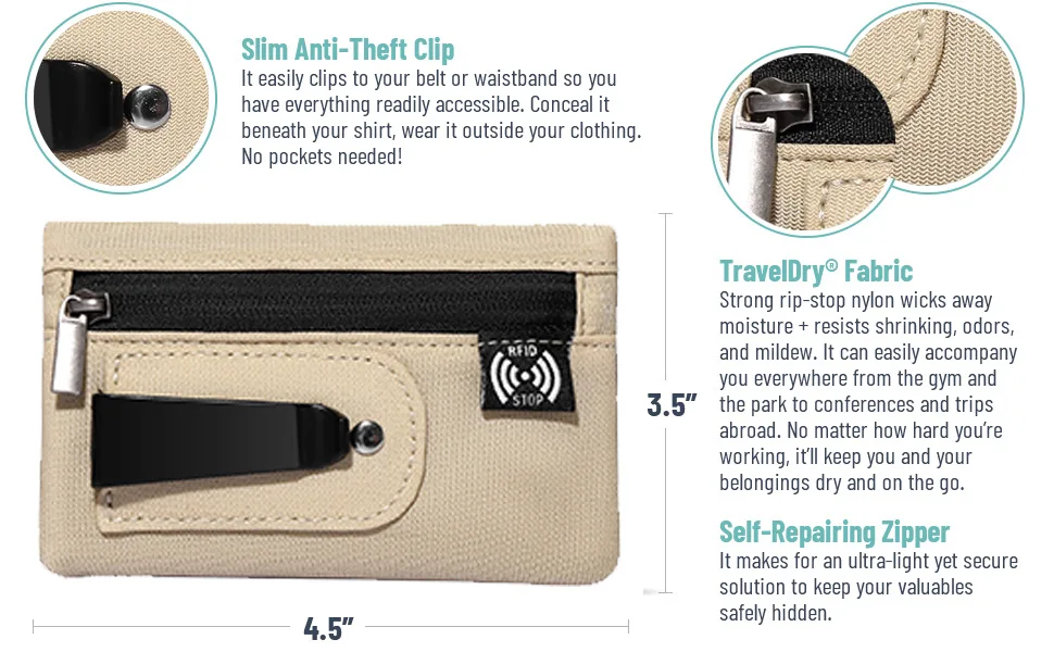 Travel Security Money Bag RFID Blocking Card Holder Purse Hidden Clip Stash for Men Women Secret Pocket Waist Pack Mini Wallet