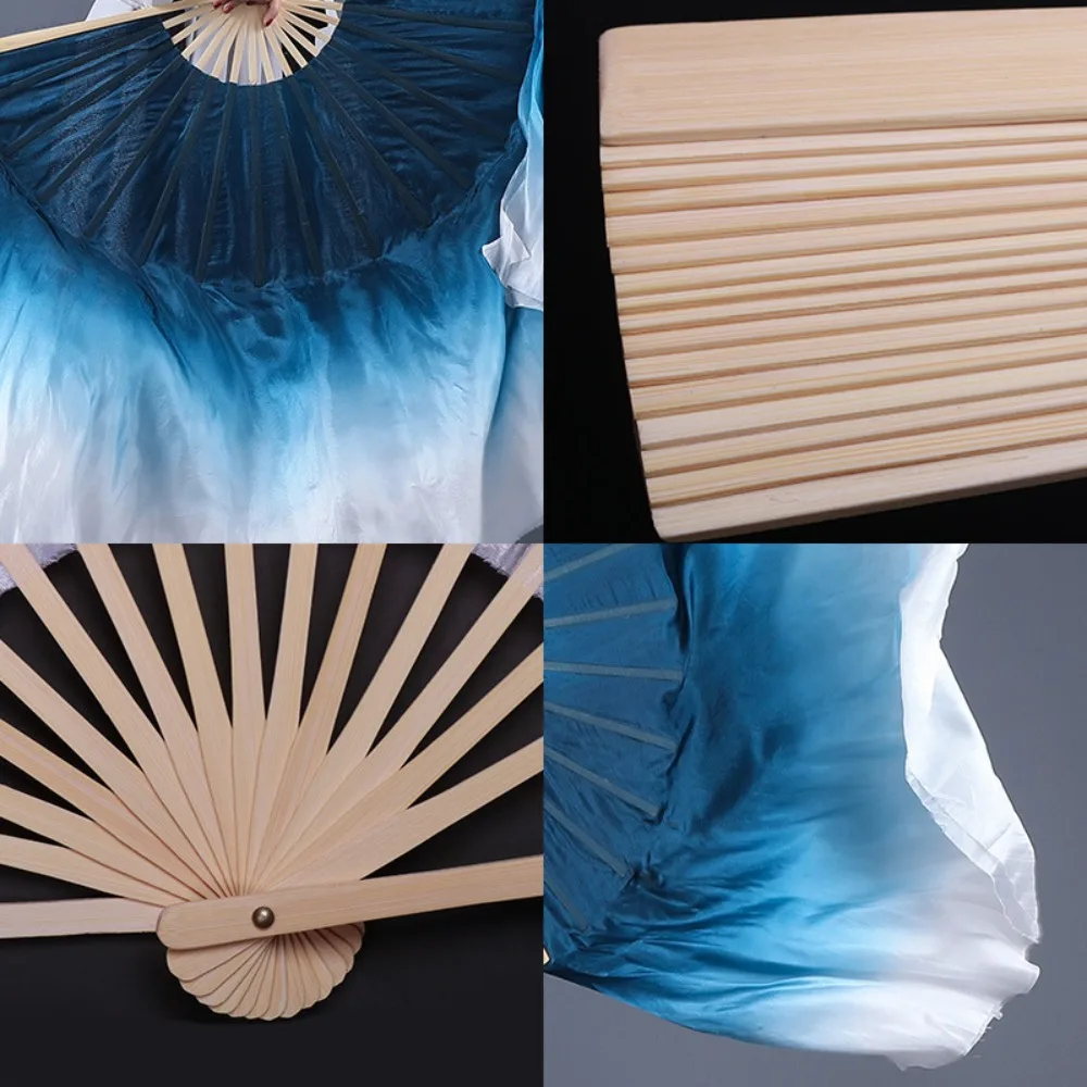 Creative Chinese Classical Dance Fan Traditional Hand Dye Hand Fan Extended Veil Double-Sided Folding Fan Performance