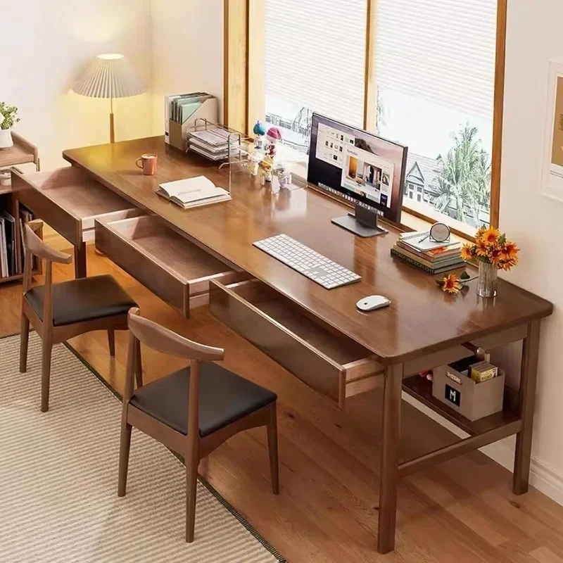 Solid Wood Desk with Drawers, Home Office Computer Desk, Mid-century Modern Desk, Large Study Writing Desk, Study Table