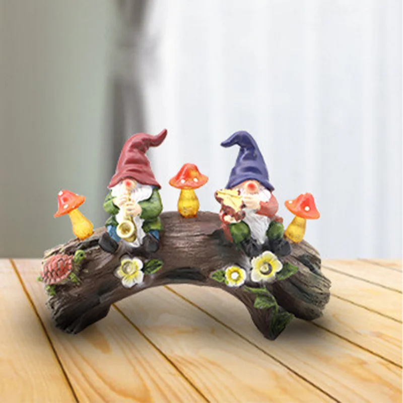 Estatua de Gnomo para jardín, gnomos de resina para jardín, seta, luz Solar, figuritas en miniatura para arte de Patio, decoración de luz Solar para Patio al aire libre