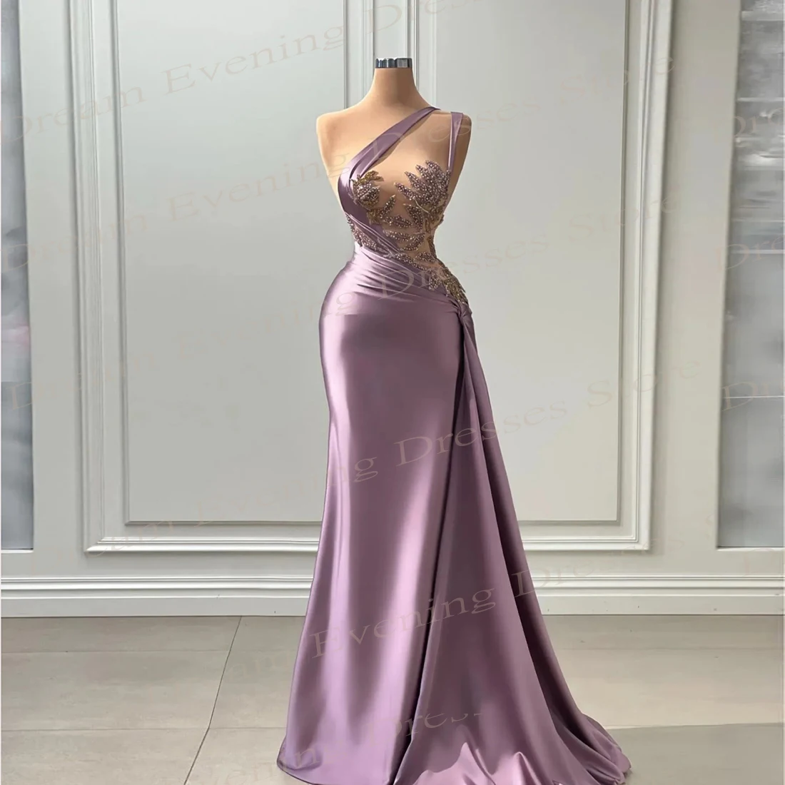 Graziosa sirena viola per le donne bellissimi abiti da sera abiti da ballo pieghettati senza maniche moderni in rilievo Robe De Soiree Femmes