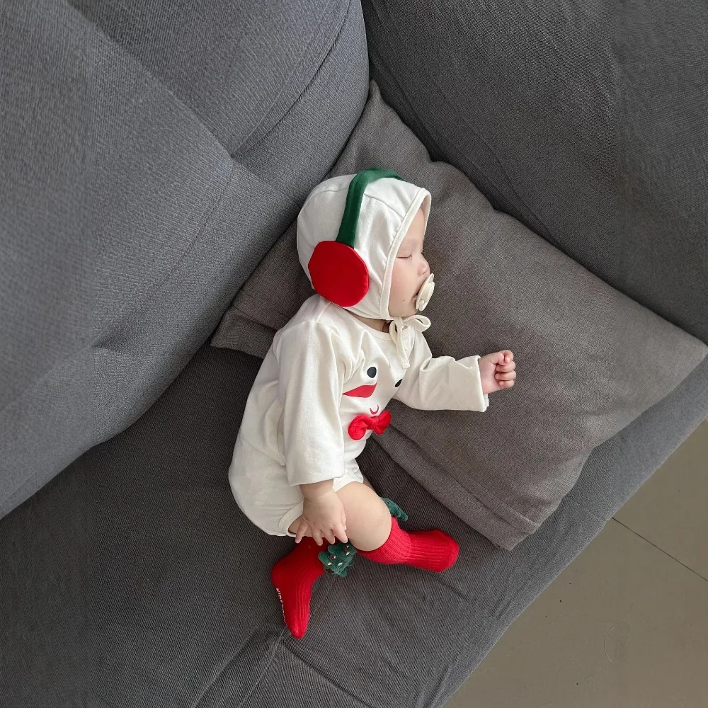 Winter Christmas Snowman Baby Clothes Korean Bodysuit Romper Warm Infant One-Piece Baby Outfit for Newborn Holiday  Jumpsuits