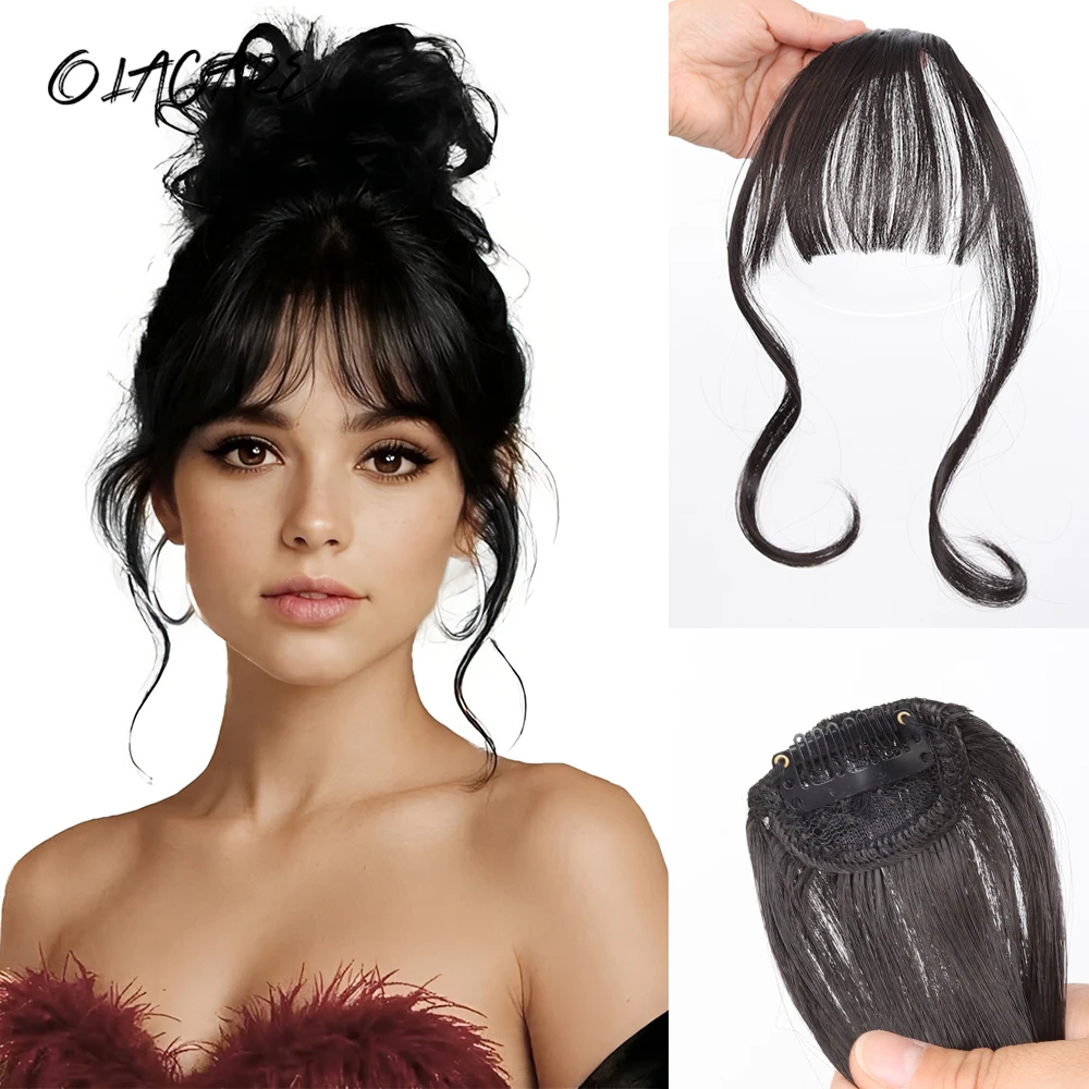 Synthetic Clip in Hair Air Bangs Natural Black Hair Clip In Bangs Brown Colored Invisible Front Fringes Fake Hair Bangs For Girl