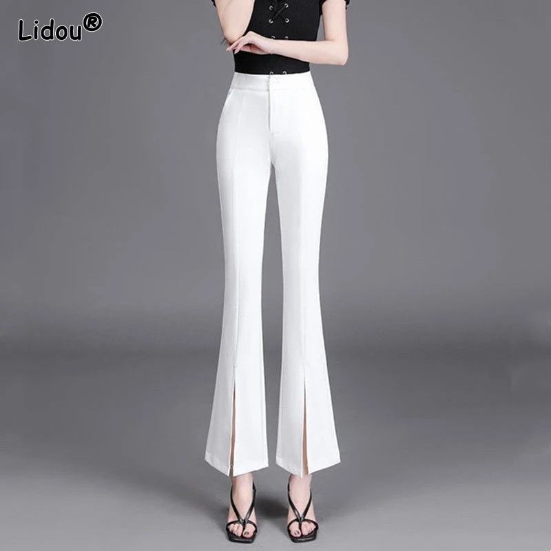 2023 Women\'s Clothing Fashion Casual Temperament Office Lady Pockets Skinny Solid Color Dignified Spring Summer Thin Flare Pants