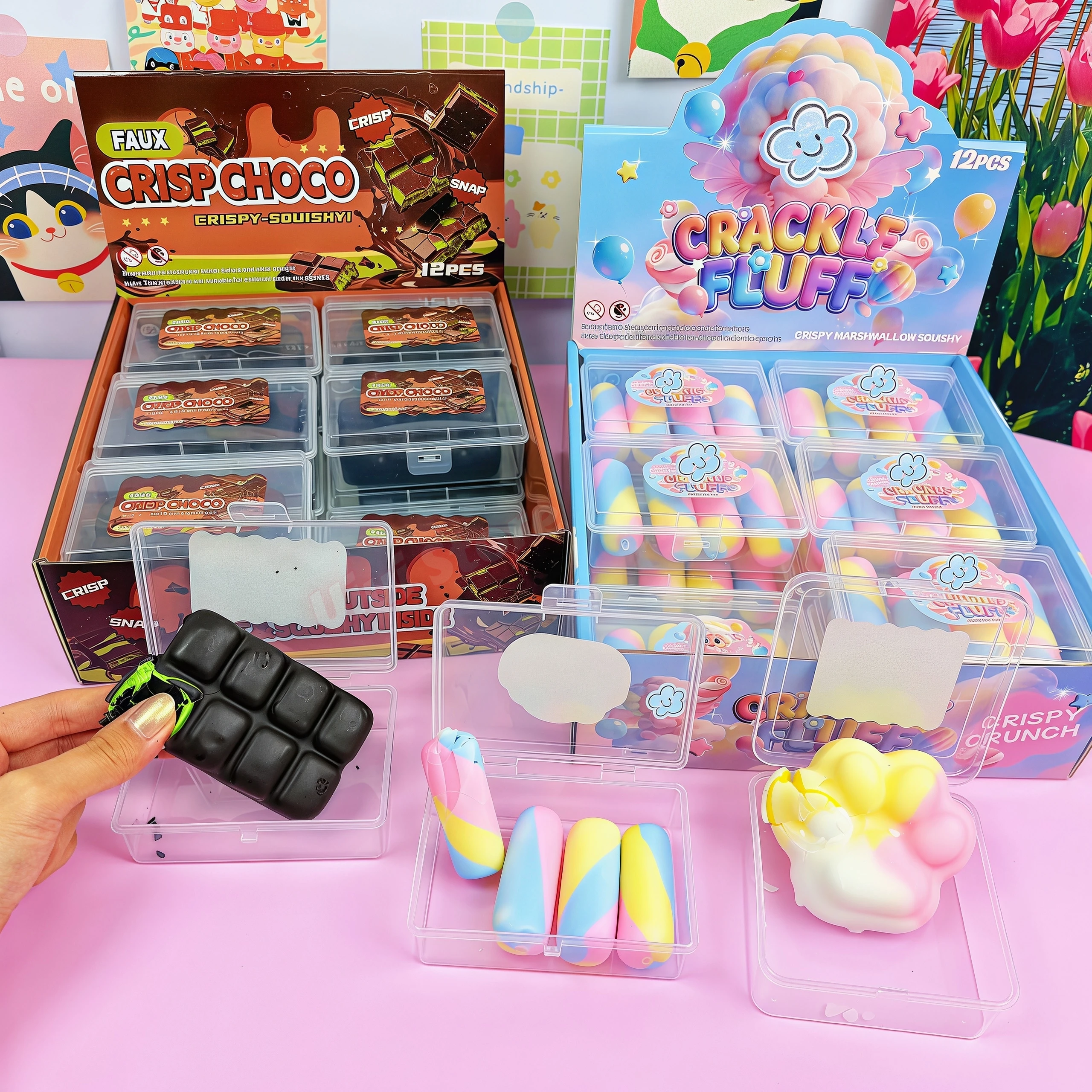 Crispy Chocolate Wax Cracking Squeeze Cat Paw Donut Crunchy Sound Ball Handmade Craft Crispy Feel Snowball Crunch Squishy Fidget