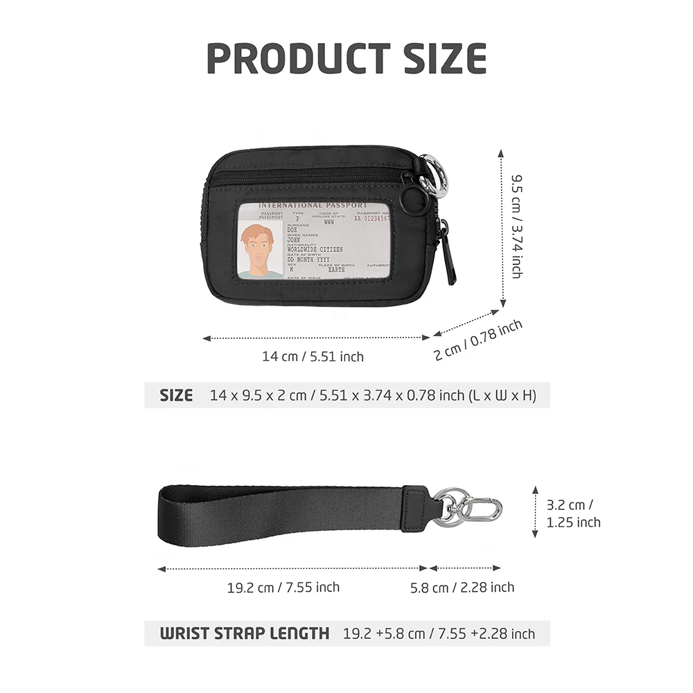 Women Coin Wallet Keychain Purse Card Holder Black Card Wallet Pouch Key Chain Wristlet Bag Card Case with Clear ID Window