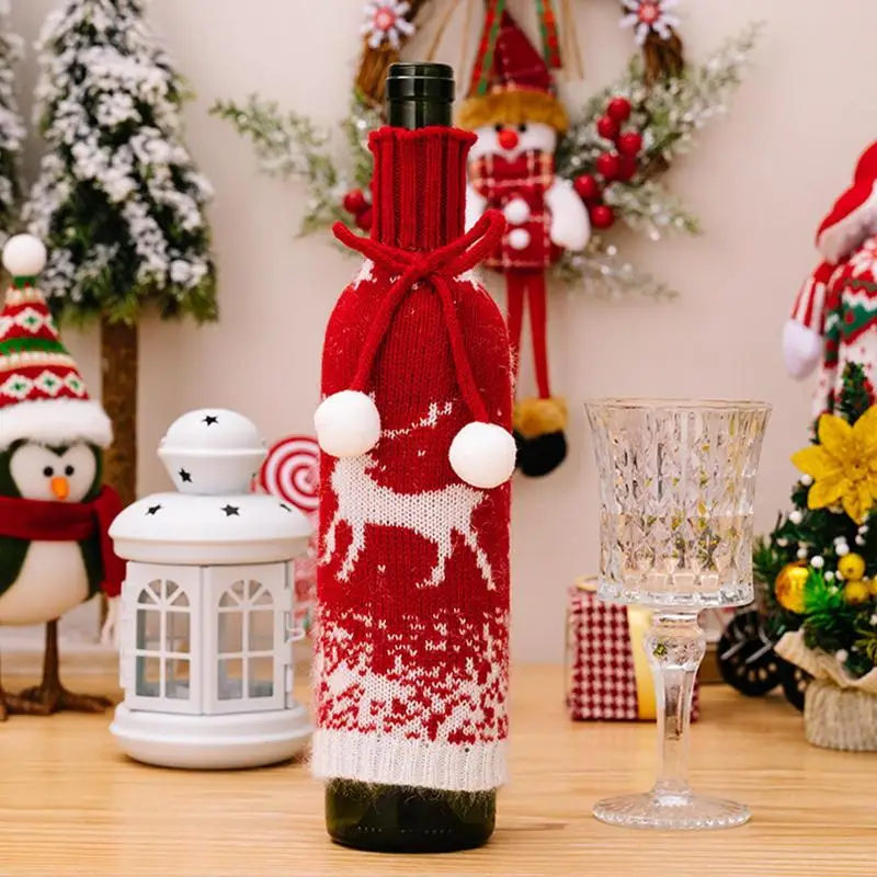 Wine Bottle Covers Holiday Snowman Wine Bottle Decoration Wine Bottle Cover Decorative Elastic Wine Bottle Sweater For Home