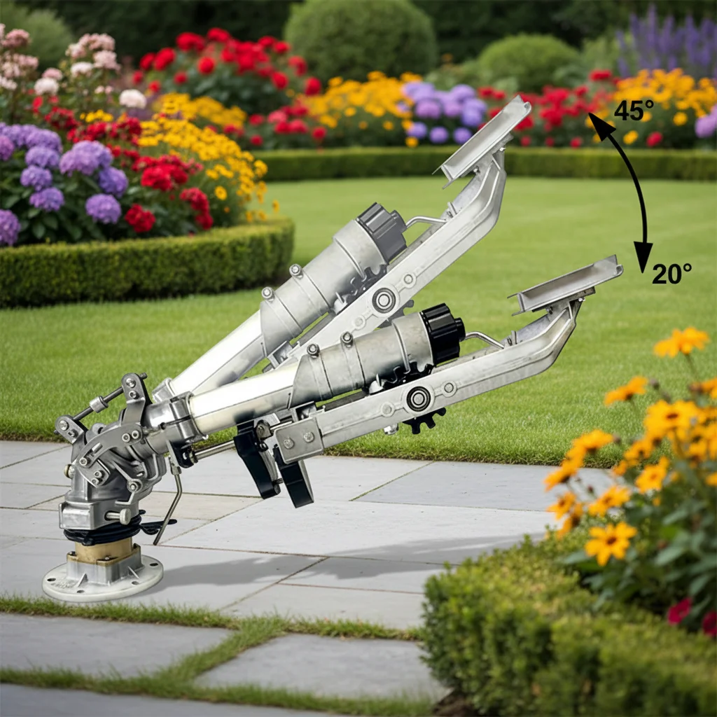 Agricultural Farm Irrigation Rocker Arm Rain Gun 360 Auto Rotating Adjustable Spray Angle Long Distance Sprinkler Metal Model