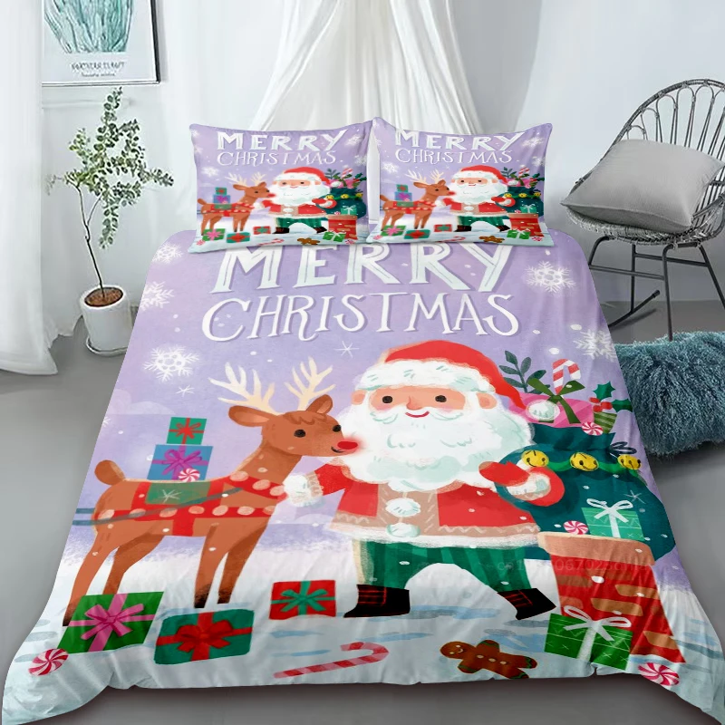 Christmas Cartoon Santa Claus Duvet Cover Illustration Bedding Set with Zipper 1 Duvet Cover 2 Pillow Case Queen KIng Bedroom