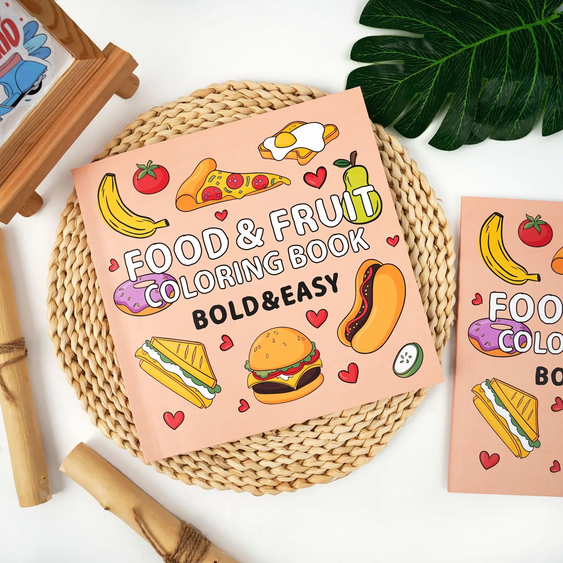 40 Pages Children's Coloring Books, Cartoon Graffiti on Food and Fruits, Children Over 3 Years Old Coloring Book