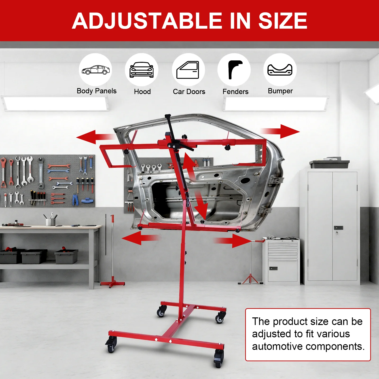 

Multifunction Door Painting Stand Adjustable 90 Degree Rotating with 4 Wheels for Painting Stands Auto Body Fender Hood Stand