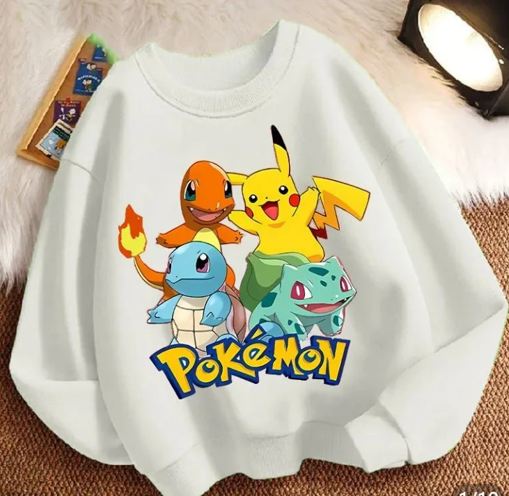 

2025 Pok É Mon Pikachu Spring and Autumn Winter New Style Men's and Children's Universal Hoodie Round Neck Long Sleeve Loose Top