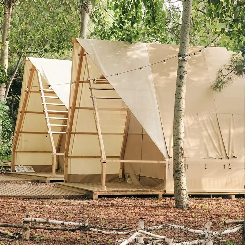 Sturdy triangular wooden shelter: high wind resistance for permanent outdoor installations