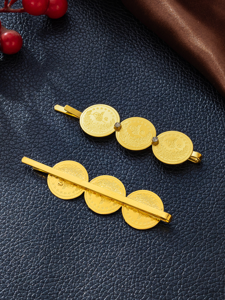  A Pair Of Fashionable Hairpin Coin Tassel Gold Simple-edge Clip Ladies' accessory Single Clip 
