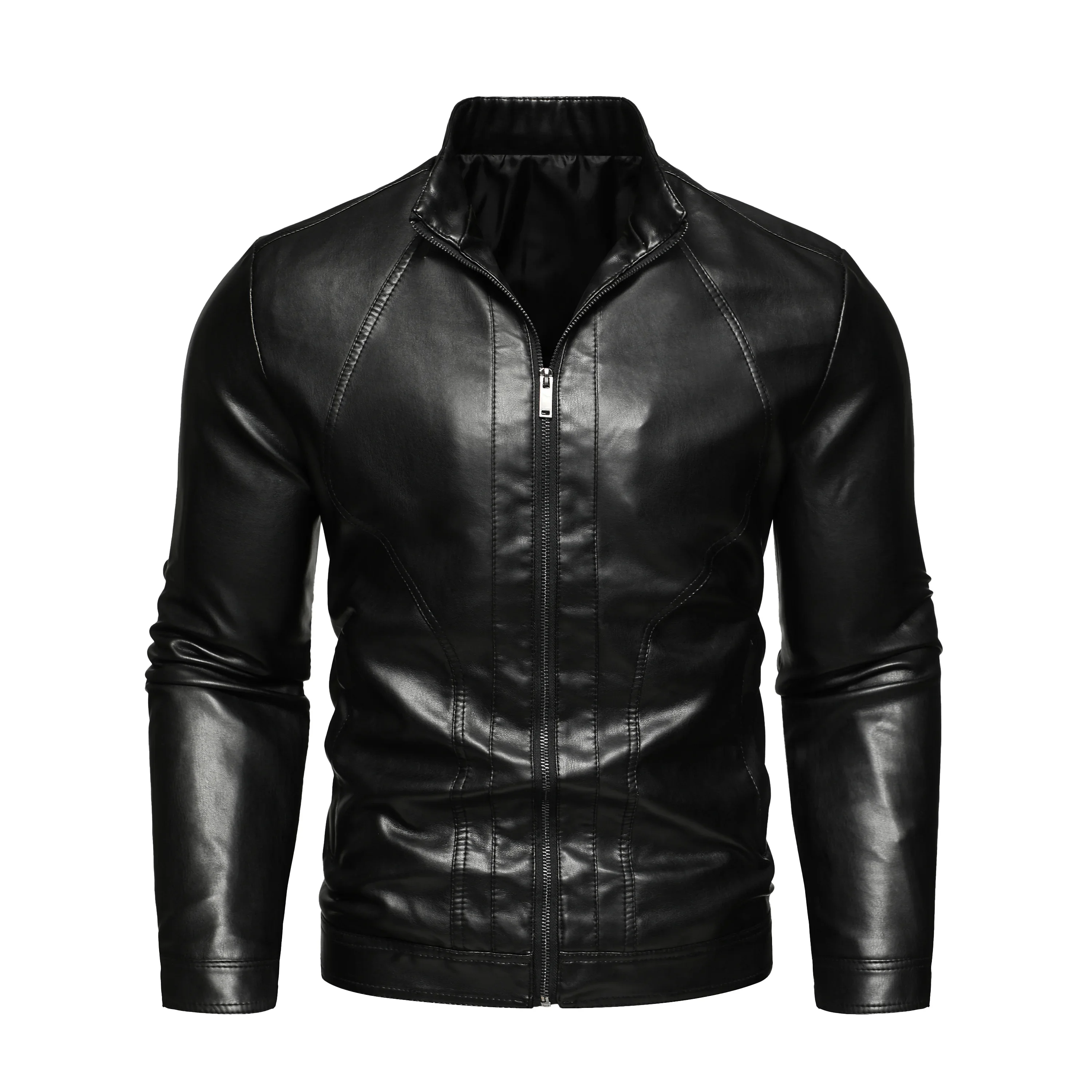 

Мужская повседневная мотоциклетная куртка с воротником-стойкой, простая куртка из искусственной кожи, велосипедный топ