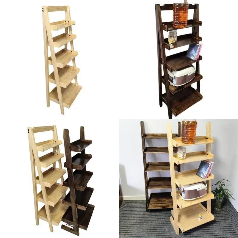 Modern Simple Wooden Bookcase Combination Floor Rack Ladder Style Bookshelf for Home Office Storage Display
