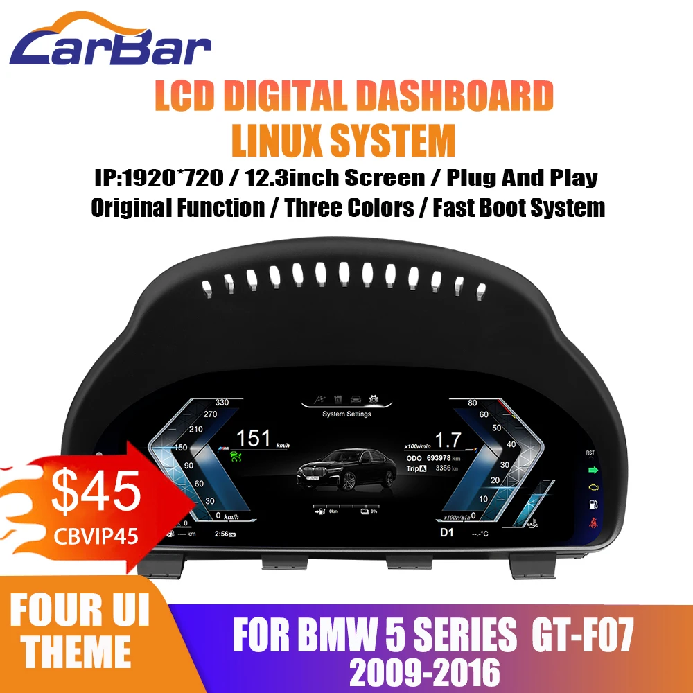 

Carbar новый ЖК-цифровой кластер приборной панели, цифровой спидометр для BMW 5 серии GT-FO7 2009-2016, экран приборной панели