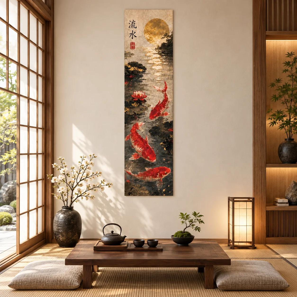 Japanese Wall Art  Vertical  Prints Samurai Katana Cherry Blossom Koi Fish Oni Demon Ink Painting Living Room Decor