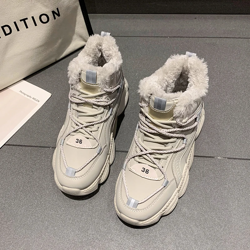 STRONGSHEN Women Casual Platform Shoes Keep Warm Comfortable Outdoor Reflective Lace Up Sneaker Zapatillas Mujer Leisure Shoes