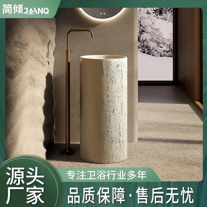 Medieval travertine pillar basin Floor-to-ceiling bed and breakfast hotel Outdoor wash basin Flaxen integrated wash basin