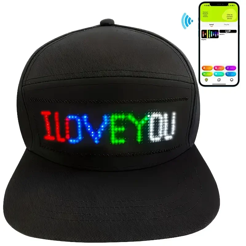 Programmable LED Hat Smart APP Control Adjustable DIY Evening Party Glowing Hat Electric Festival Carnival Atmosphere Hat