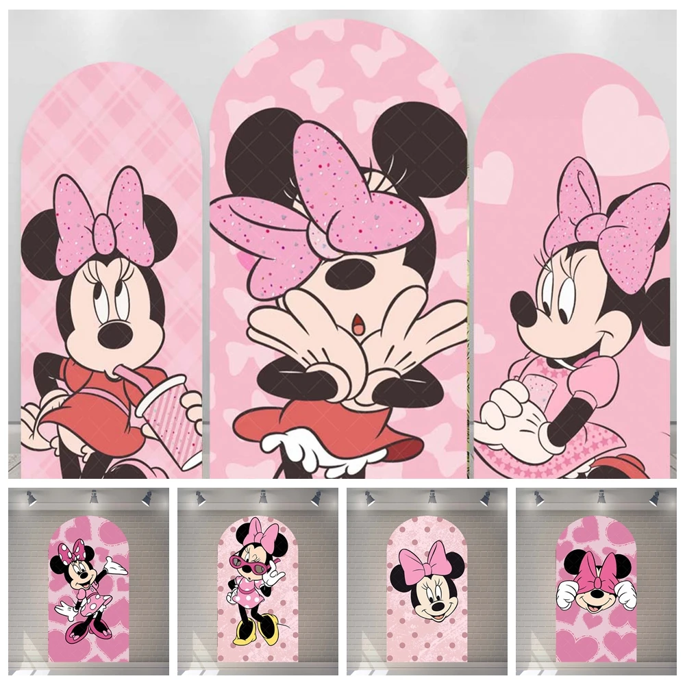 

Cartoon Pink Cute Minnie Disney Mouse Baby Kids Girl Birthday Party Arch Backdrop Custom Kids Room Photo Poster Decor Background