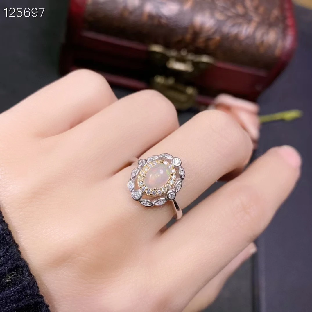 천연 호주 화이트 오팔 반지, 파티 주얼리, 빈티지 스타일, 스털링 실버 보석 반지, 5mm * 7mm, 0.5ct 오팔 925 실버