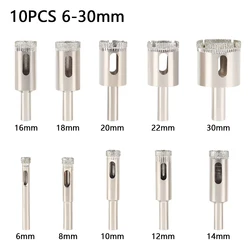 Glass Drill Plating Hole Opener 10 PCS 6-30MM Diamond Coated Positioning Reamer Drill Bit Set Saw Kit Tile Marble Ceramic Power