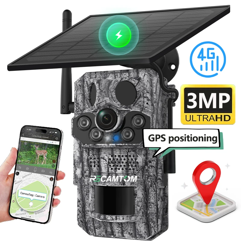 

Rscamtom Outdoor 4g Trail Camera Human Detection Alarm Color Night Vision 7800mAh Low Power Cctv Solar Camera