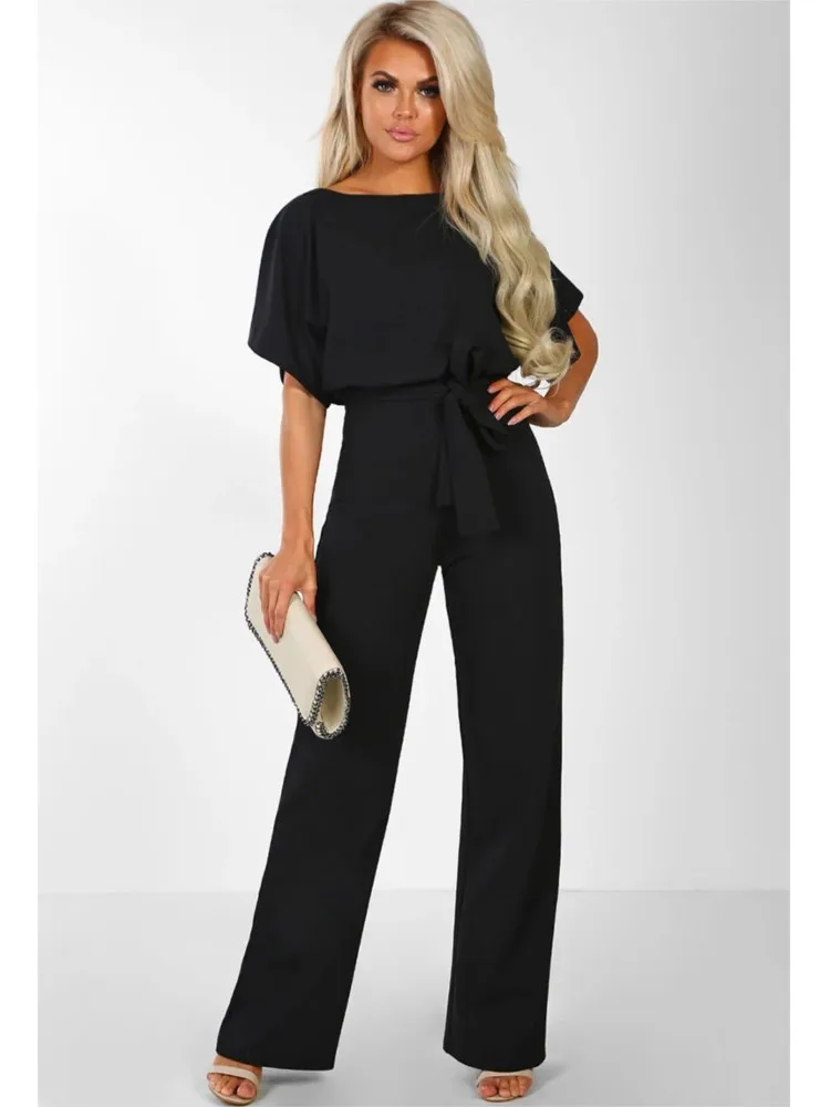 Jumpsuitผู้หญิง 2023 ฤดูร้อนสบายๆแฟชั่นLace Upแขนสั้นPlaysuit Slim Romper Office LadyสีทึบBodysuit