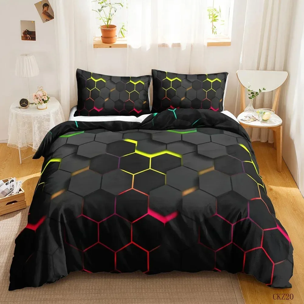 

Geometric Duvet Cover Multicolor Honeycomb Hexagon Bedding Set Geometric Theme Metal Texture S