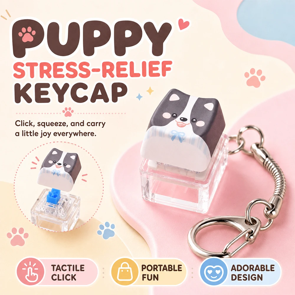 Cute Dog Relax Button PBT Keycap, Kawaii Puppy Keyboard Fidget Toy for Friends Gift, Portable Fidget Keychain Fashion Bag Charm
